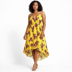 Pacific Vibes Yellow Floral Sundress High-Low Maxi Dress Size XL beach summer